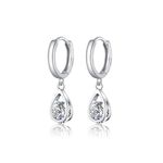 SLUYNZ Sterling Silver CZ Hoop Earrings Drop for Women Teens Sparkly Teardrop Hoop Earrings Water Drop Huggie Simulated Diamond Hoop Earrings (A-SILVER)