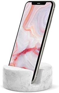 HIGHERHUMAN Crevasse Phone Stand Premium Carrara Marble Cell Phone Holder for Cellphone or Tablet on Your Desk, Counter, Table or Nightstand. Luxurious Solid Real Stone Phone Stand for Recording