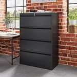 YITAHOME 4 Drawer Metal Lateral Filing Cabinet, Stainless Steel Wide Lateral File Cabinet with Lock for Legal/Letter A4 Size, Assembly Required，Office Organizer Storage Cabinet (Black)