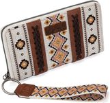 Wrangler x Montana West Aztec Canvas Wallet with Wrist Strap – Bohemian Wristlet and Functional Zip-Around Clutch Continental Wallet for Women