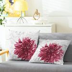 CaliTime Throw Pillow Cases Pack of 2 Cozy Fleece Colorful Dahlia Flower Simple Strokes Flora Background Decorative Cushion Covers for Couch Bed Sofa Farmhouse Decoration 18 X 18 Inches Burgundy Grey