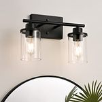 EDISHINE Bathroom Vanity Light, 2 Light Bathroom Light Fixtures with Clear Glass Shades, Matte Black Vanity Light for Bathroom, Powder Room, Vanity Table, Bedroom, Kitchen (E26 Base), ETL Listed