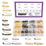 Swpeet 320Pcs 4 Colors 4/5" 1" 6/5" 7/5" Brooch Tone Pin Backs Assortment Kit, Tone Brooch Pin Backs Safety Locking Pins Backs Safety Clasp Pin with Holes for Making Corsage, Name Tags