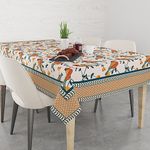 Astitva Premium 100% Cotton Dining Table Cover 6 to 8 Seater, Birds and Floral Printed Cotton Table Cloth/Table Protector, 59'' x 89''