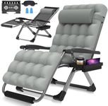 Suteck Oversized Zero Gravity Chair, 33In XXL Lounge Chair w/Removable Cushion & Headrest, Upgraded Aluminum Alloy Lock, Cup Holder and Footrest Patio Reclining Chair for Indoor Outdoor, 500lbs,Gray