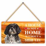 CVANU Black Shin Tzu Dog on Well Printed Hanging Board for Home, Restaurant, Hall, Dog Space and Cafe Side Area etc. Size(6inch X 12inch), Multicolor_CV4