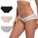 INNERSY Women's Low Rise Underwear Sexy Lace Trim Hipster Cotton Panties 3-Pack(Pink/Grey/Black,XX-Large)