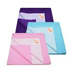 Tidy Sleep Instadry Anti-Piling Fleece Extra Absorbent Quick Dry Sheet for New Born Babies, Cotton Bed Protector Mattress Pack of 3 Blue-Pink-Plum Small (70x50) cm