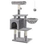 FEANDREA Multilevel Cat Tree, 110 cm Cat Tower, Cat Condo, Light Grey PCT52W