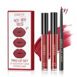 QIUFSSE 3 in 1 Red Lip Liner and Lip Gloss Lipstick Set for Women Waterproof Lip Liner and Lipstick Combo Long-lasting Smudge Proof Lip Kits Daily Professional Lip Makeup (06# Red High Heels)