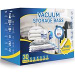 Simple Deluxe 30 Pack Compression Storage Bags, Vacuum Storage Bags, Space Saver Bags for Comforters, Blankets, Pillows and Clothes Storage, Hand Pump Included (5 Jumbo/5 L/5 M/5 S/5 Roll M/5 Roll S)