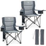 TIMBER RIDGE Camping Chairs for Adults Heavy Duty 200kg Oversized, Padded Folding Chair with Cup Holder and Cooler Bag Comfy for Outdoor Picnic Fishing Garden, Lightweight and Portable (Grey- 2PCs)