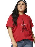 Bewakoof Women's Graphic Printed Plus Size Boyfriend T-Shirt_625704_Red_5XL