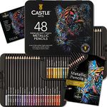 Castle Art Supplies Metallic Pencils Set | 48 Shimmering Shades with Premium Quality Wax Cores for Professional, Adult Artists and Colourists | Protected and Organised in Presentation Tin Box