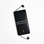 LIFESAVER Recycled Plastic Power Bank - Jet Black | 5000 mAH Battery | Certified B Corporation | 2 Amp Fast Charge | Built In Cables