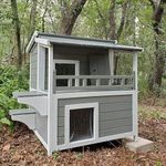 Outdoor Feral Cat House Wooden Kitty Shelter with Large Balcony,Escape Door,Waterproof