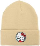 Hello Kitty Blue Circle Embroidered Khaki Cuff Beanie