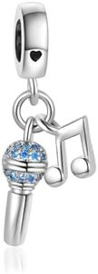 LSxAB Micrófono con dije de nota musical para amantes de la música, compatible con pulseras Pandora, Metal, No es una piedra preciosa