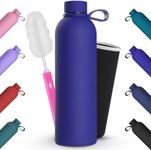 Geepen Thermal Insulated Bottle 34oz Stainless Steel Water Bottle with Brush + Portable Bag Sports Water Bottle Holder for Camping, School, Sports, Gym Royal Blue