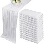 12 Pack 10Ft Cheesecloth Table Runner 35x120 Inch Boho Gauze Table Runner Rustic Cheese Cloth Long Table Runner Romantic Table Runner for Wedding Bridal Shower Birthday Party Table Decor (White)