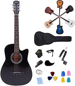 Rosefinch 38 inch Acoustic Guitar 3/4 Size Cutaway Basswood Guitar for Beginner Adults Starter Bundle Kit (BLACK 38 inch)