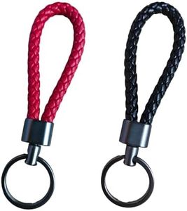 MytaYt 2 Piezas Llaveros de Cuero Trenzado hombre y mujere Llavero de Cuero Coche 12cm Llaveros de Aleación Cuero de Trenzado para Llaves de Moto Casa Negro y Rojo Oscuro