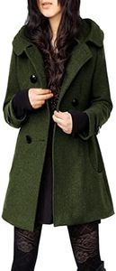 Tanming Women's Warm Double Breasted Wool Pea Coat Trench Coat Jacket with Hood (Armygreen-L)