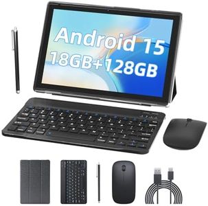 RUIQIAI Android 15 Tablets, 2 in 1 Tablet 10 inch with Keyboard, 18GB+128GB/1TB Expand, 2.4G/5G Wi-Fi 6, BT 5.0, Dual Camera, Games, GMS with Case