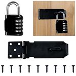 Door Latch Hasp with Door Padlock Hasp, 4 Digit Combination Padlock and Screw, Stainless Steel Hasp Lock Heavy Duty Garage Shed Door Security Lock, Waterproof Shed Lock for Bedroom Cabinet Garden Gate