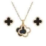 Hanaoops Four-Leaf Clover Jewellery Set for Women Girls Gold Silver Stainless Steel Black Four-Leaf Clover Pendant Necklace Stud Earrings Jewellery Set (Gold)