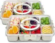 Divided Serving Tray with Lid and Handle - Divided Snack Tray for Portable Snack Platters - Clear Organizer for Candy, Fruits, Nuts, Snacks - Perfect for Party, Entertaining (2 Pack)