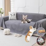 Loiion Anti Scratch Sofa Cover, Cat Scratch Furniture Protector, Waterproof Non Slip Sofa Cover, Pet-Friendly Couch Protectors for 2 Cushion Couch, Scratch Proof Couch Cover for Pets, Grey, 300x180cm