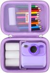 Supmay Hard Carrying Case for Amzelas Instant Print Camera for Kids, Portable Storage Holder with Mesh Pocket fits Kids Print Camera, Rolls Print Paper, Charging Cable, SD Card, Lanyard, Purple