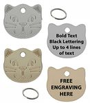 Personalised Engraved Cat Face Pet Tag with Black Bold Lettering in Silver or Brass (Silver/Nickel)