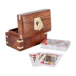 Shriji Crafts Playing Cards Set of 2 in Handmade Wooden Storage Box Case Holder/ Playing Card Case Holder for Playing Cards Handmade Wooden Brown Decorative Storage Box , 2 deck free cards