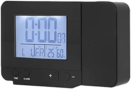 Multifunctional Alarm Clock, ℃ and ℉ Switching 7 Languages Projection Alarm Clock Easy to Read with Hygrometer Function for Home for Indoor(Black)