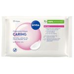 NIVEA Caring 3-in-1 Cleansing Face Wipes for Dry Skin (25 Sheets), Nourishing Face Cleanser and Makeup Wipes for Gentle Yet Effective Makeup Removal,packaging may vary