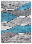 SrS Rugs® Impulse - Area Rug for Living Room, Bedroom, Hallway Runner Rug - Abstract Geometric Design - Provides Home with Comfort and Warmth (Teal Blue Waves, 120cm x 170cm)