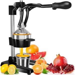 Eurolux Cast Iron Citrus Juicer | Commercial Grade Manual Hand Press | Countertop Squeezer for Fresh Fruit Juice (Bonus Stainless Steel Cup) (Black)