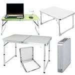 Folding Table 3ft Pop-Up Trestle Table Portable Aluminum Garden Camping Party Picnic Dining Table Desk - Space Saving Furniture - Adjustable Height