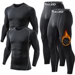 TELALEO Men's Thermal Underwear Sets Long Sleeve Compression Shirts, Winter Gear Sports Base-Layer Top Bottom Sets Long Johns Fleece Lined S