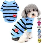 Zunea Dog Shirts for Small Dogs Summer Basic T-Shirt Striped Puppy Clothes Sequins Love Heart Sweatshirt Soft Cotton Short Sleeve Tee Shirt Pet Girl Boy Clothing Pullover Chihuahua Apparel Blue S