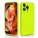 CALOOP Slim-Fit for iPhone 15 Pro Case,Skin Soft Liquid Silicone,Sturdy Hard Frame Shockproof Cover with Anti-Scratch Microfiber Lining,Robust Full Protection for Screen(Fluorescent Green)