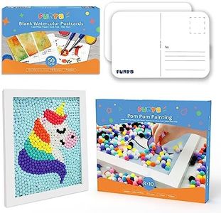 Funto Artistic Masterpiece Deluxe Bundle - Enchanting Unicorn Pom Pom Painting Art Kit + Versatile Blank Watercolor Paper Postcards Set with Supplies