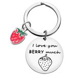 Valentine's Strawberry Lover Gift Funny Cute Strawberry Keyring Couple Keyring Gifts for Girlfriend Wife Friendship Gifts Birthday Christmas Gifts for Girls Friends I Love You Berry Much Keychain