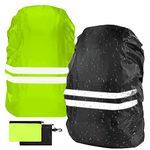 flintronic Backpack Waterproof Cover, 2 Pack Reflective Rucksack Cover, High Visibility Backpack Cover for Cycling, Running & Hiking (M 30-40L, Black & Green)