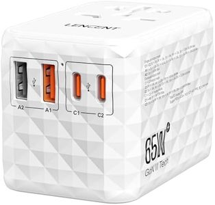 LENCENT 65W Universal Travel Adapter, Outlet Adapter with 2 USB-A & 2 USB-C, Fast Changing for Mobile Phone, Laptops, International Travel Plug Adaptor for UK, EU, AU, US, White