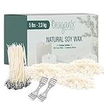 Oraganix Natural Soy Wax | Soy Candle Wax Kit | DIY Candle Making Supplies | 2.25kg Bag with 100ct - 15cm Pre-Waxed Candle Wicks + 2 Centering Devices (Flakes)