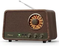 Audiocrazy Vintage Wooden AM FM Bluetooth Radio with Plug in Wall, Retro Bluetooth Speaker Radio with Aux in | Headphone Jack | Bass Control, for Home, Office, Kitchen