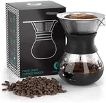 Coffee Gator Pour Over Coffee Maker - 10.5 oz Paperless, Portable, Drip Coffee Brewer Pour Over Set w/Glass Carafe & Stainless-Steel Mesh Filter, 300ml Black